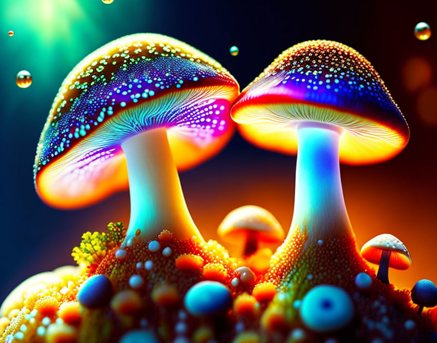 Colorful Mushrooms in Luminescent Digital Art