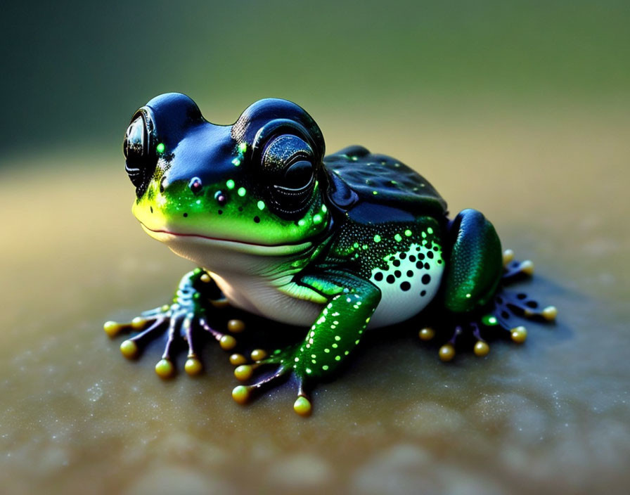 Colorful Green Frog with Yellow Spots on Smooth Surface