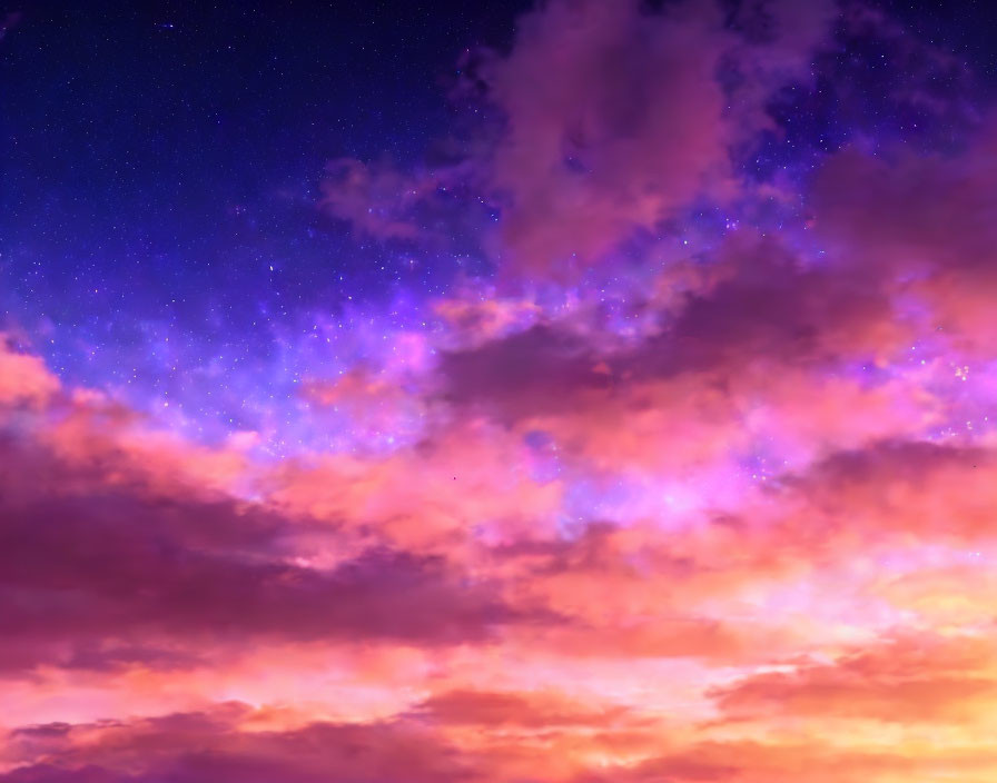 Vivid Purple and Pink Twilight Sky with Star-Studded Nightscape