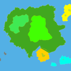 Vibrant Cartoon Map with Green Island and Surrounding Landmasses