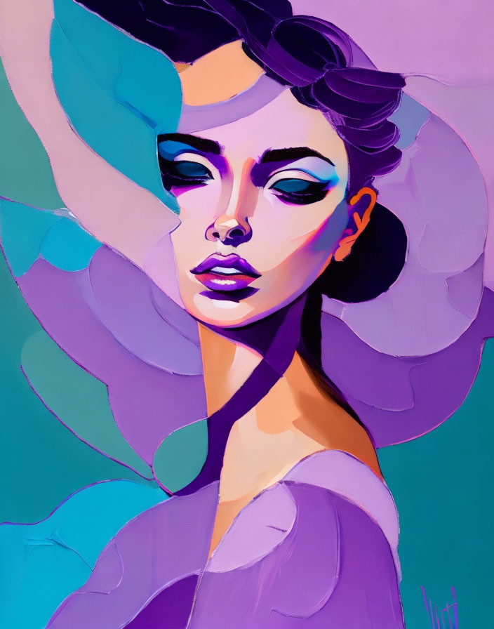 Colorful Stylized Portrait of Woman with Exaggerated Features