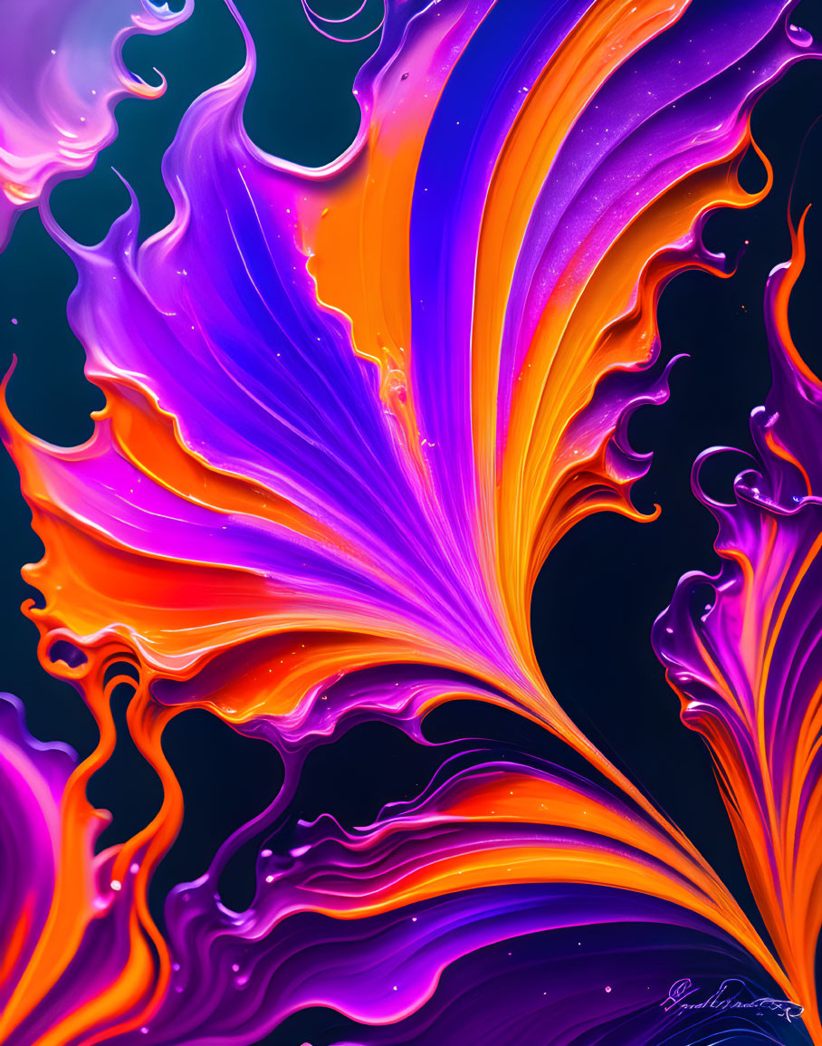 Vibrant Abstract Digital Artwork: Purple, Orange, and Blue Swirls and Waves