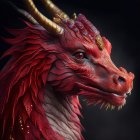 Vibrant dragon digital illustration with intricate scales in purple, red, and gold