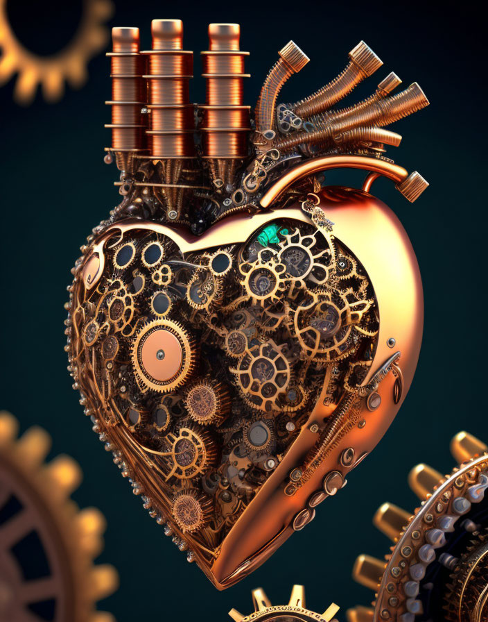 Detailed Steampunk Heart with Gears on Background