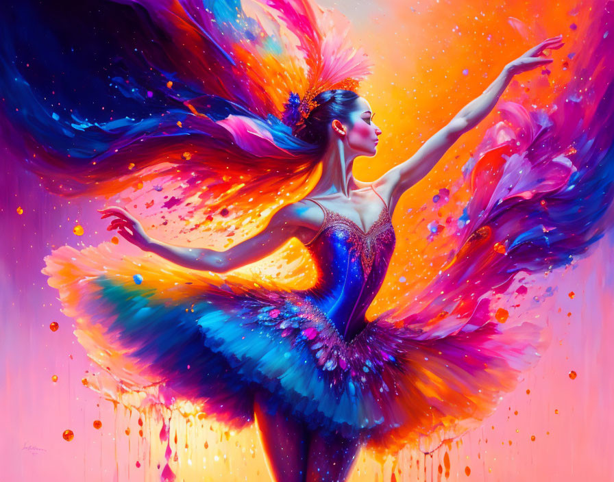 Colorful Ballerina Painting with Cosmic Background