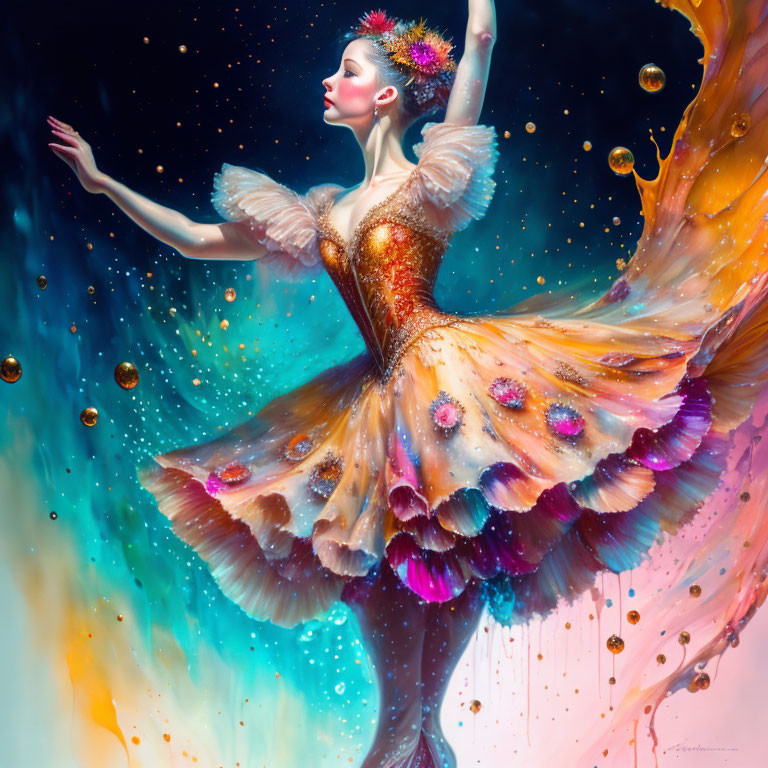 Colorful Butterfly Woman Painting with Cosmic Background