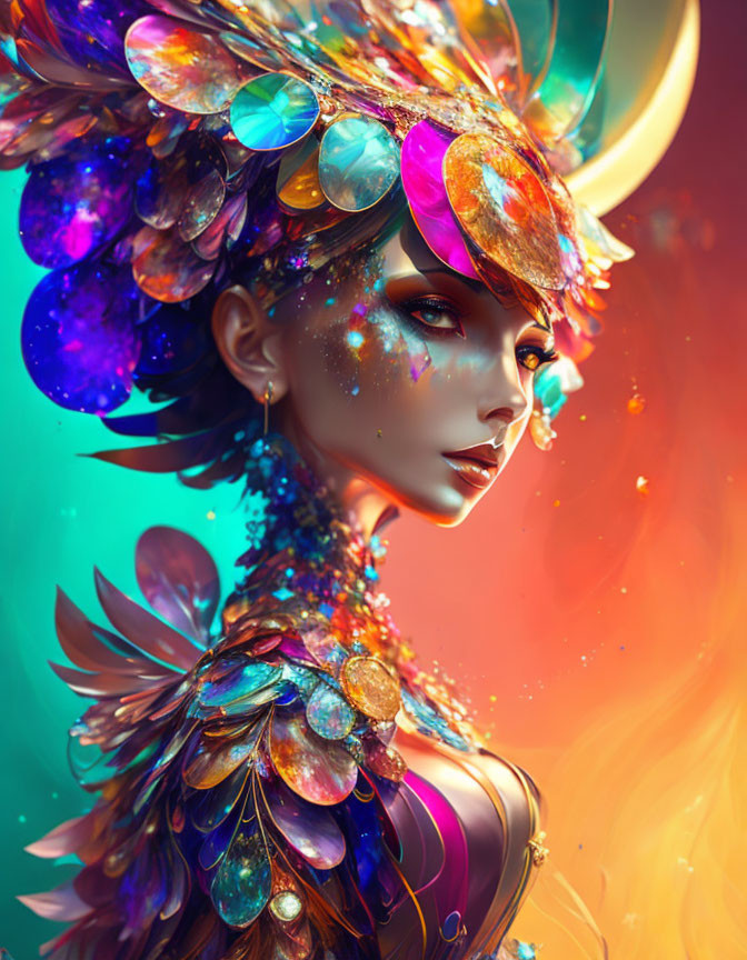 Vibrant digital artwork of female figure with cosmic makeup