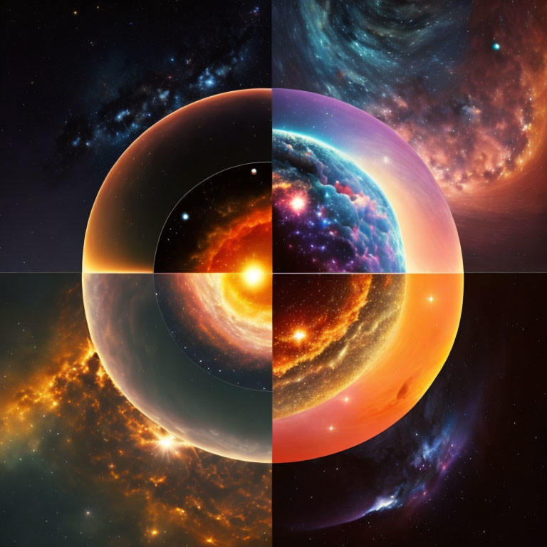 Colorful Cosmic Collage Featuring Starfields, Nebulae, and Galactic Textures