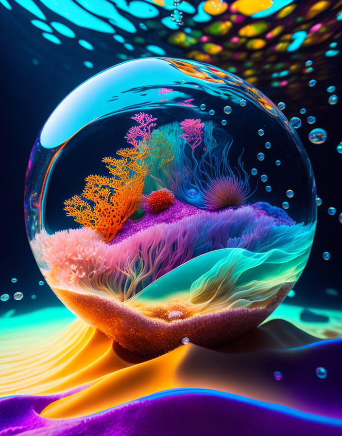 Detailed Aquatic Ecosystem Illustration in Transparent Sphere