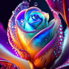 Colorful Digital Rose with Water Droplets