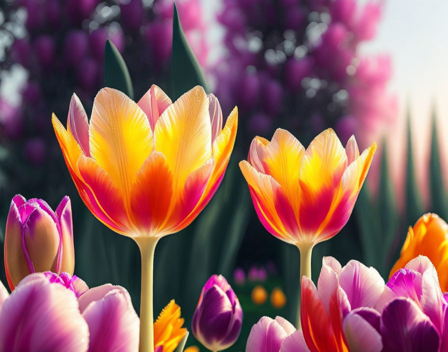 Colorful Tulips Blooming in Lush Garden