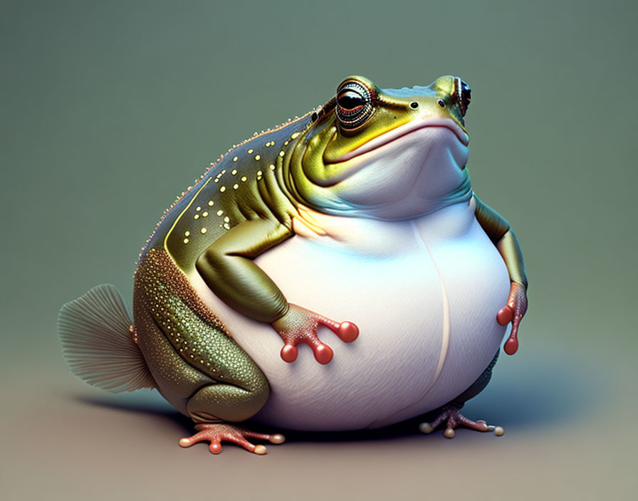 Stylized plump frog with crossed arms and pensive expression