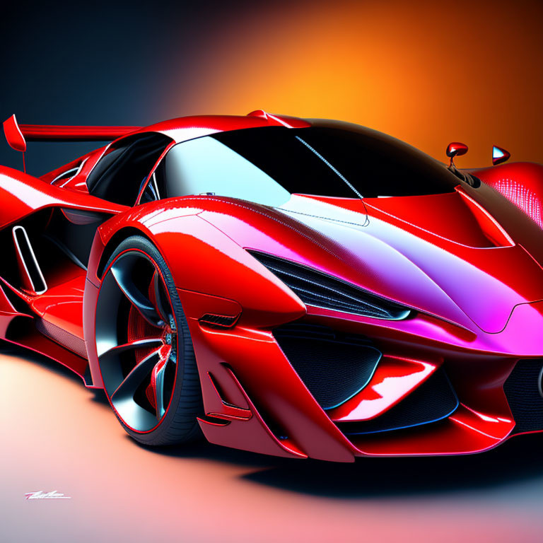 Red Sports Car with Aerodynamic Design on Gradient Background