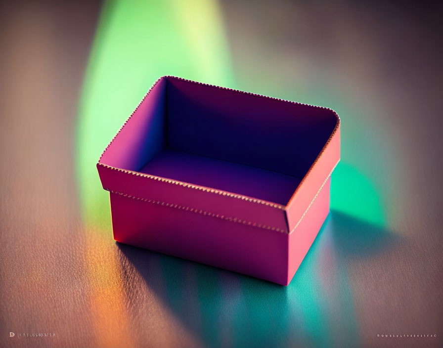 Small Purple Origami Box Reflects Colorful Shadows