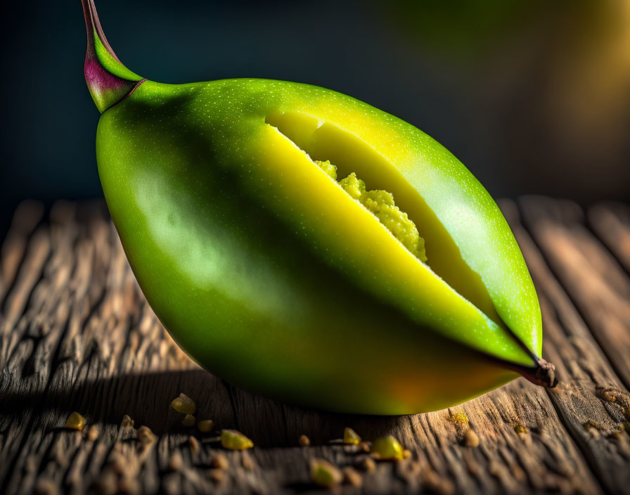 Sliced Green Banana on Wood with Dramatic Lighting