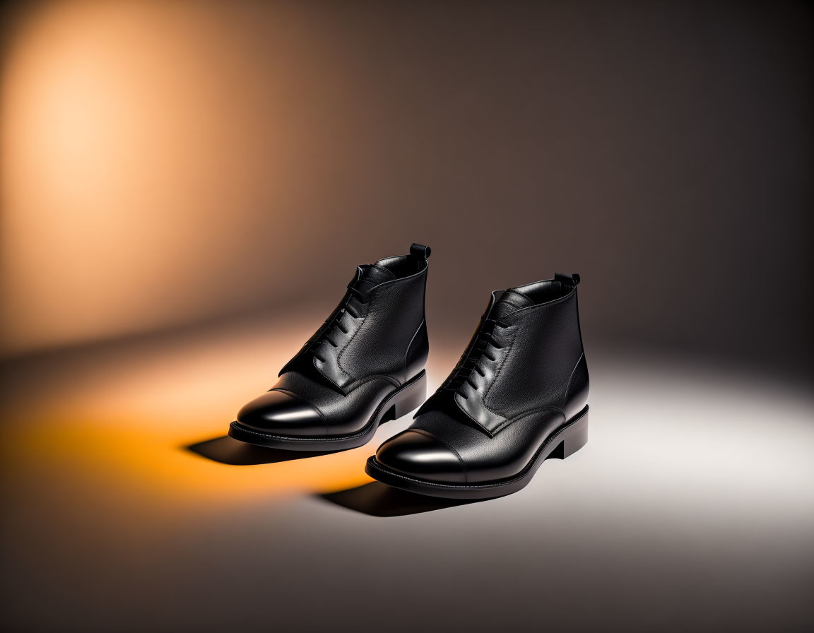 Black Leather Dress Boots on Gradient Brown Background