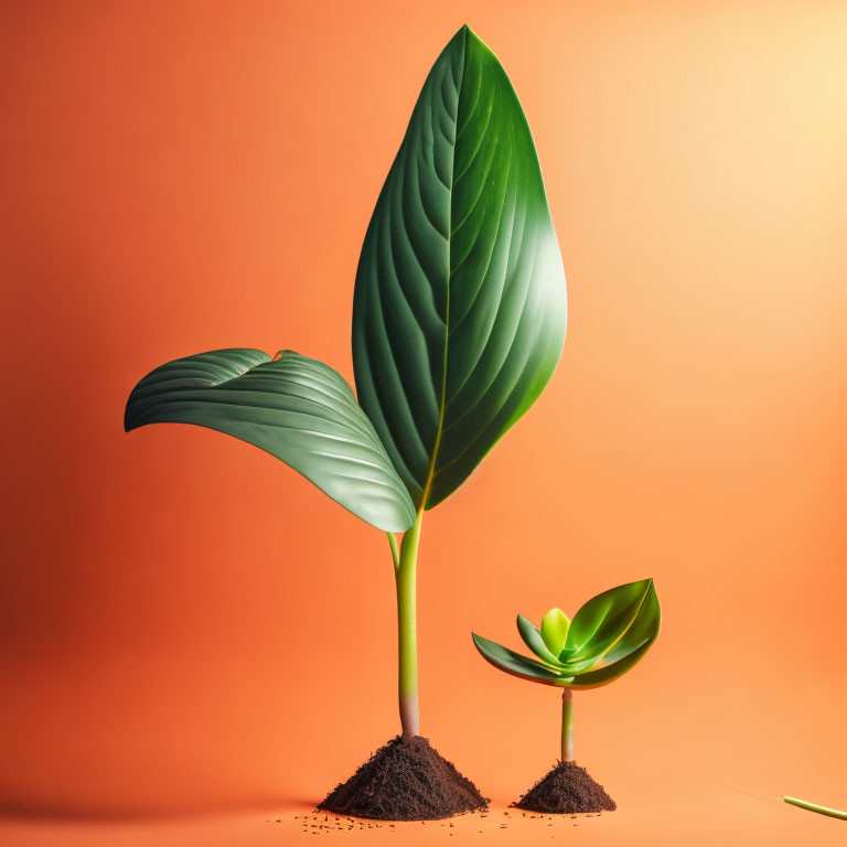 Stylized green leaves on mounds against orange background