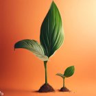 Stylized green leaves on mounds against orange background