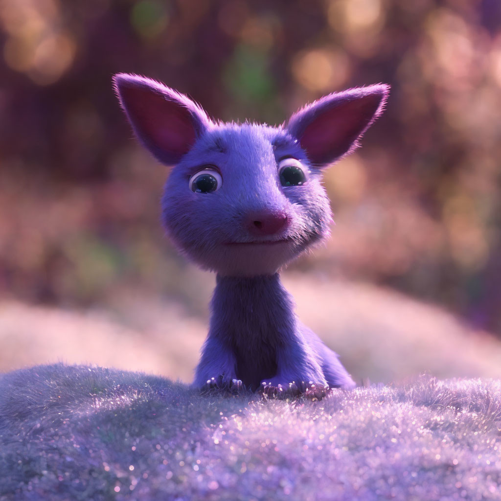 Animated Purple Rabbit-Like Creature with Big Ears and Expressive Eyes