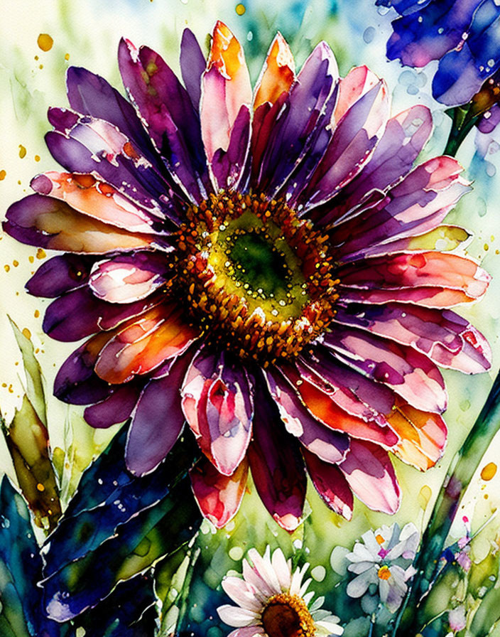 Colorful Watercolor Painting of Blooming Flower