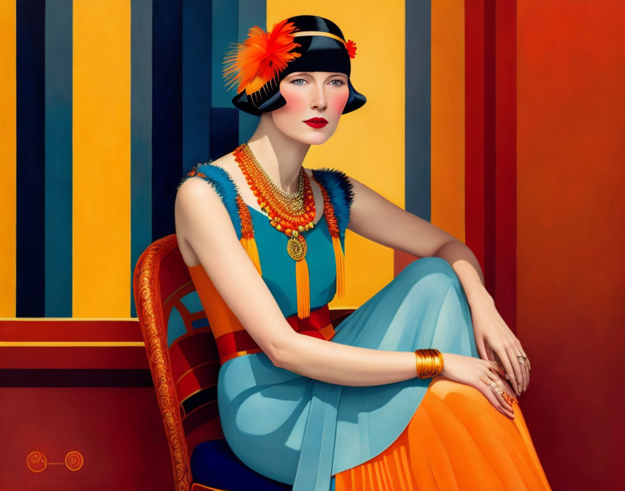 Vibrant illustration of elegant woman in 1920s flapper attire