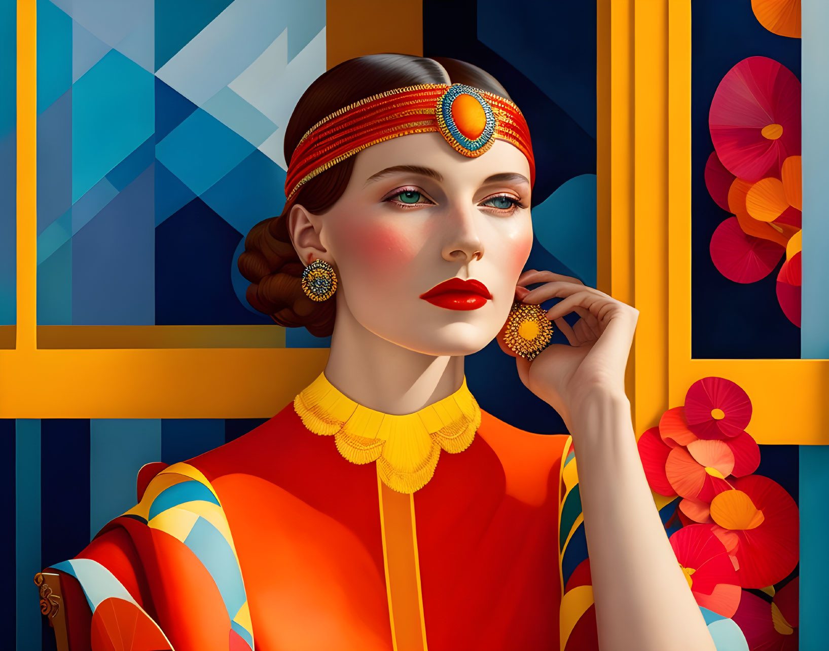 1920s style woman digital artwork with abstract elements