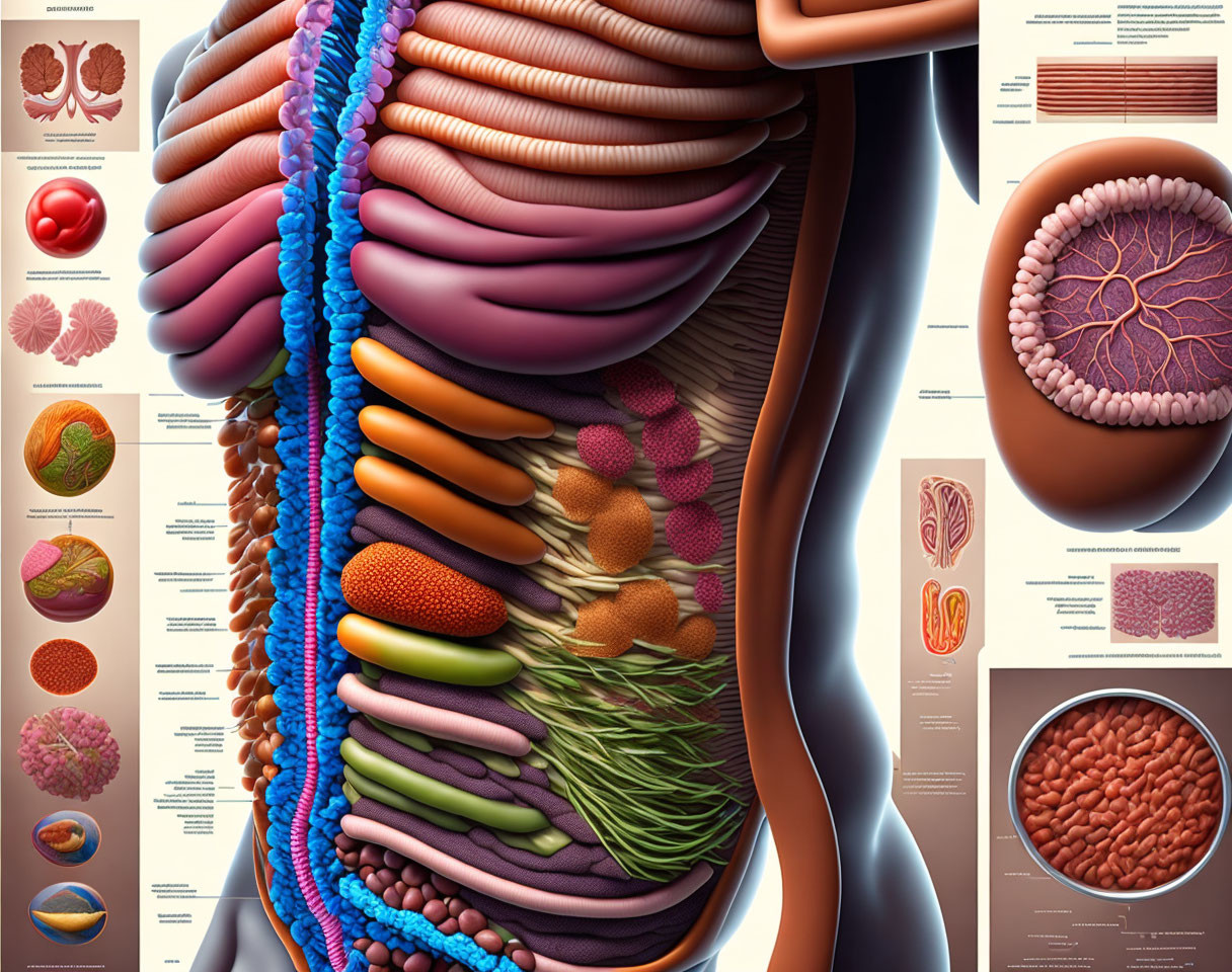 Colorful Diagram of Human Digestive System Organs with Labels