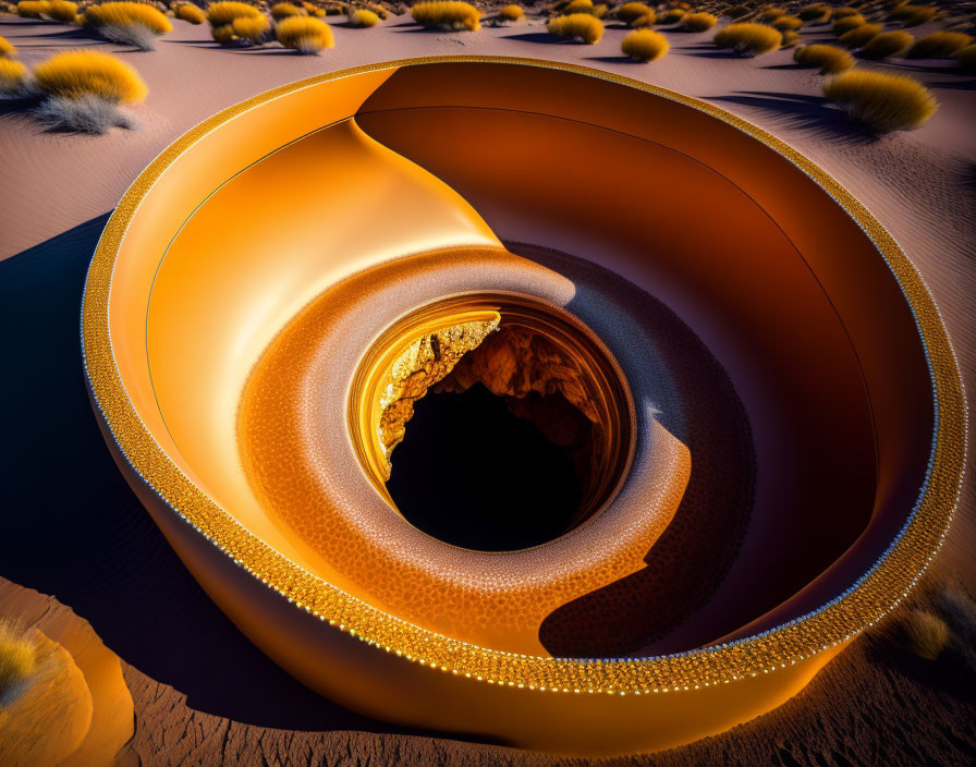 Surreal orange fractal structure in desert sunset