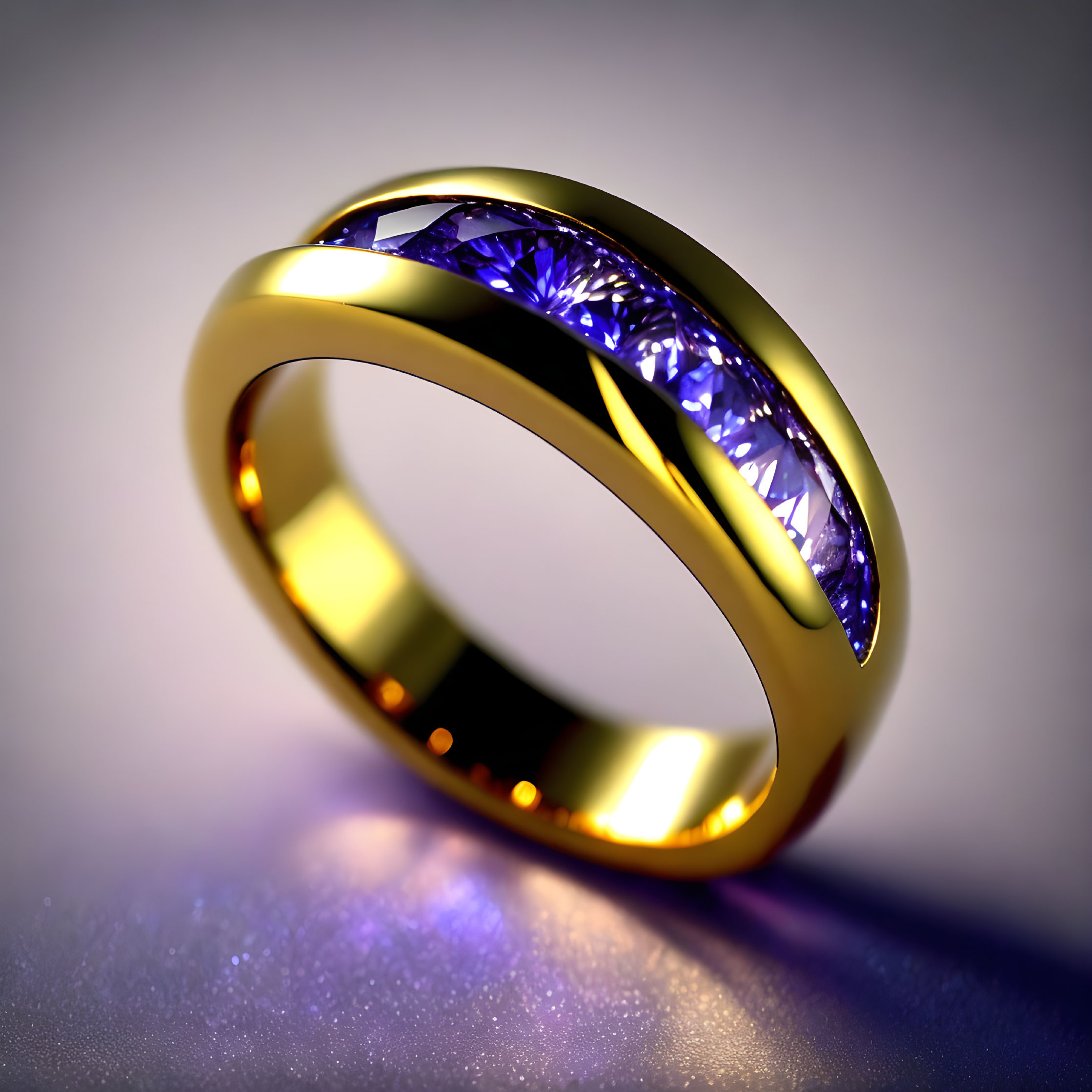 Channel-Set Sapphire Gemstone Gold Ring on Soft Background