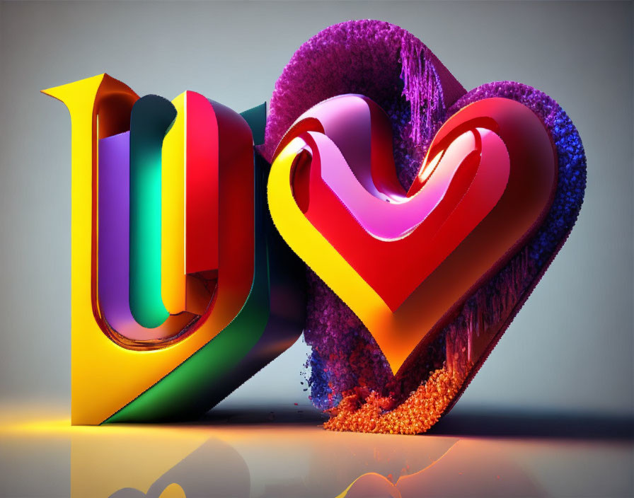 Vibrant 3D Letters "LOVE" with Fuzzy Textures on Gradient Background