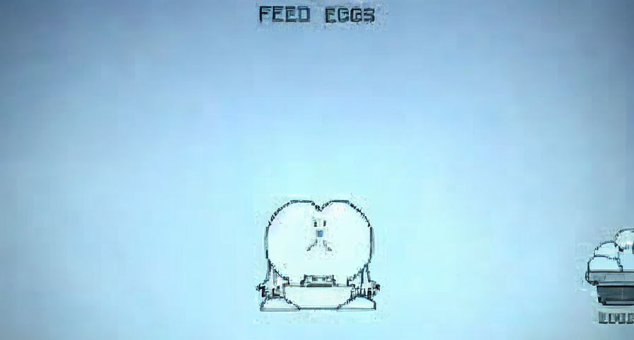 Egg-shaped objects with "FEED EGGS" text on blue background