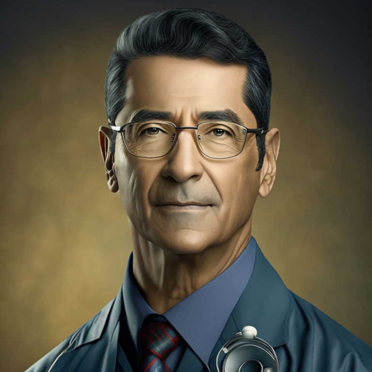 Mature Male Doctor Illustration in Blue Scrubs