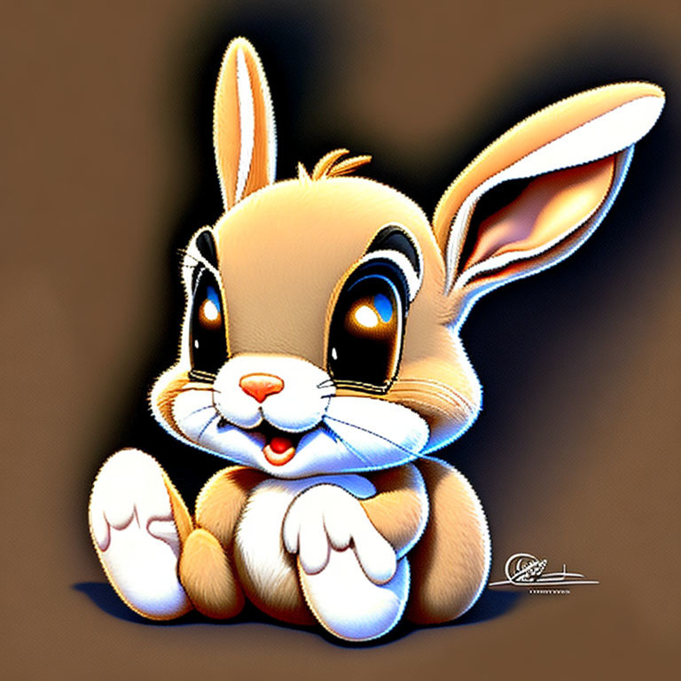 Stylized cute brown rabbit illustration on brown background