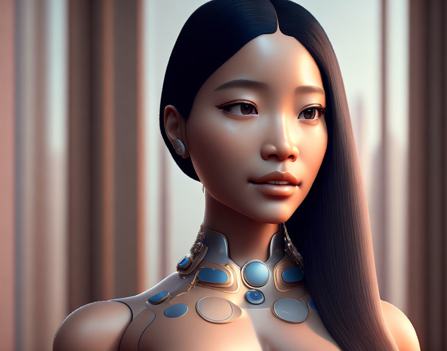 Female Android 3D Illustration with Human-like Face