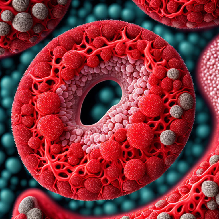 Detailed 3D illustration of red blood cells in blood vessel