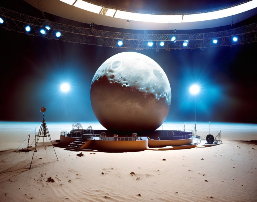 Realistic Moon Model on Sandy Stage with Scientific Equipment