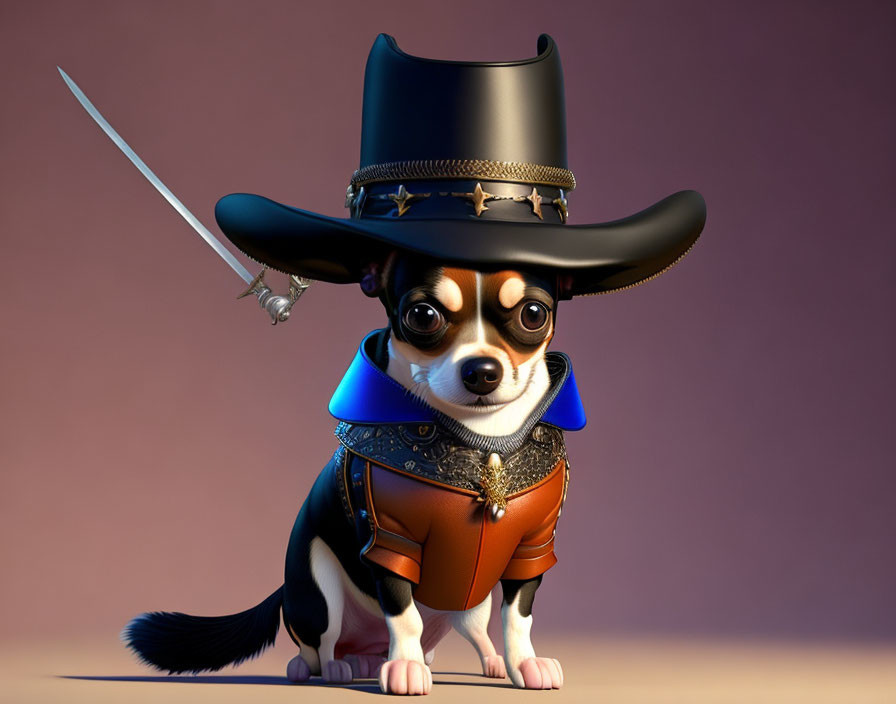 Whimsical CGI Chihuahua in Musketeer Outfit