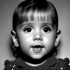 Monochrome photograph of young child with exaggerated eyes