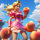 Blonde female 3D character playing basketball in pink attire