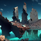 Marine life-covered sunken ship on underwater cliff with swimming fish