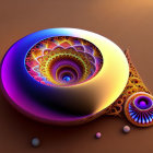 Colorful Fractal Art: Nautilus Shell Spiral in Orange and Purple