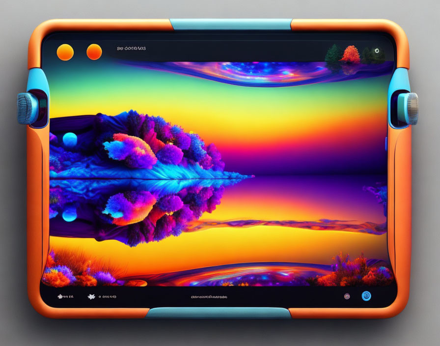 Colorful Abstract Wallpaper on Tablet Screen in Orange Case