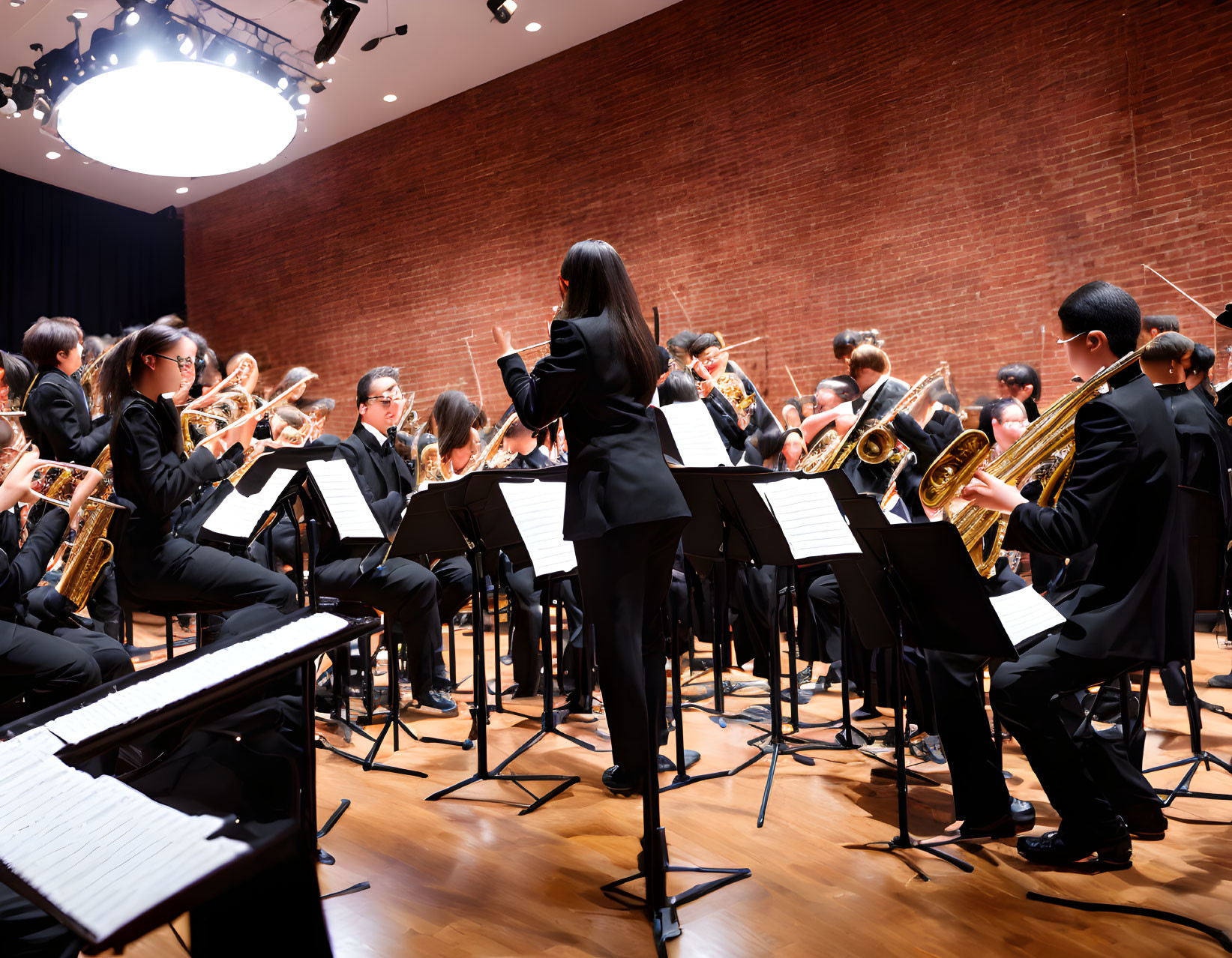 Orchestra Performance with Brass, Woodwind, and String Instruments