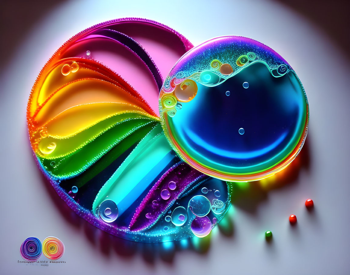 Colorful digital artwork featuring glossy, reflective bubbles