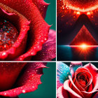 Red roses with dewdrops and diamonds close-up images.