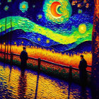 Art Installation: Van Gogh's "Starry Night" with Silhouetted Figures