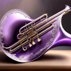 Purple Ornate French Horn with Engravings on Brown Background