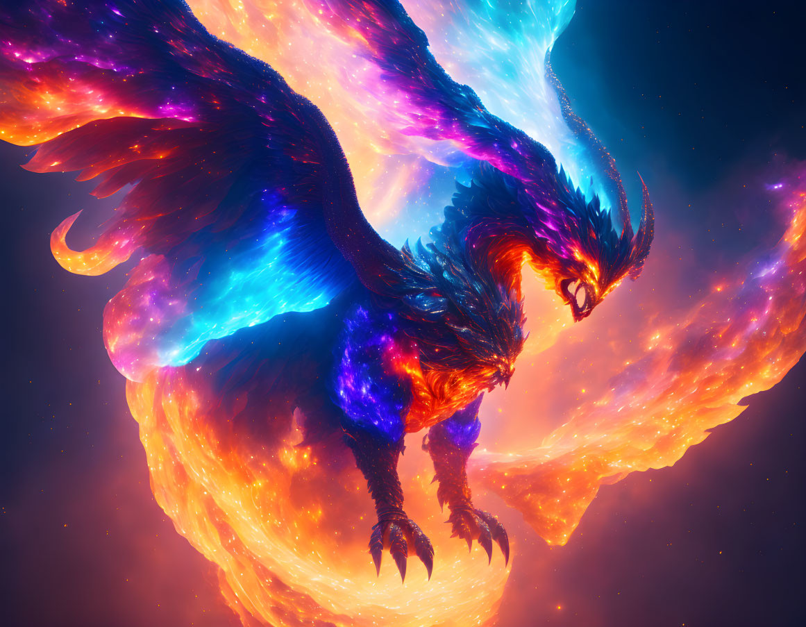 Colorful Phoenix Flying in Cosmic Space