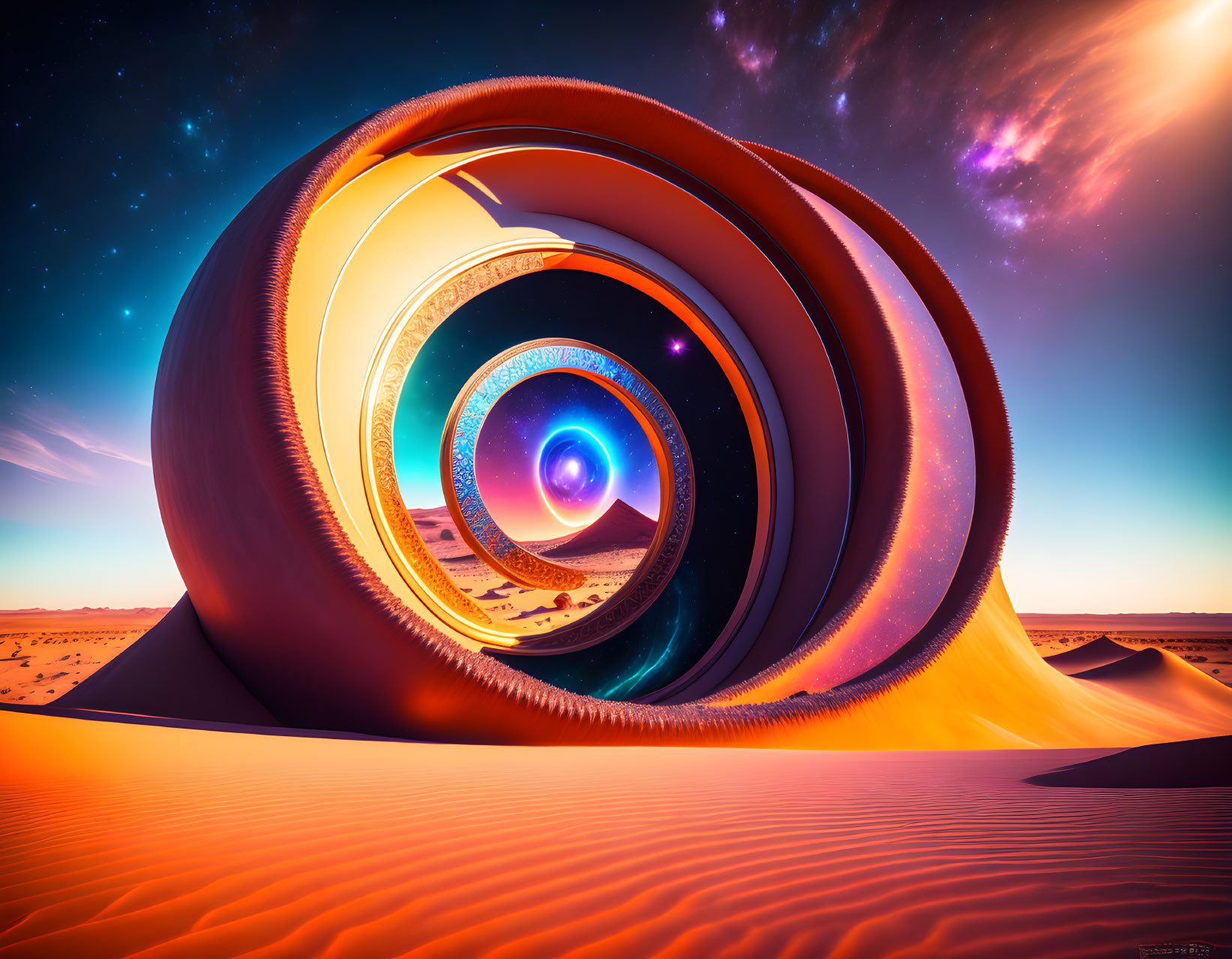 Vivid Abstract Spiral Art in Desert Landscape