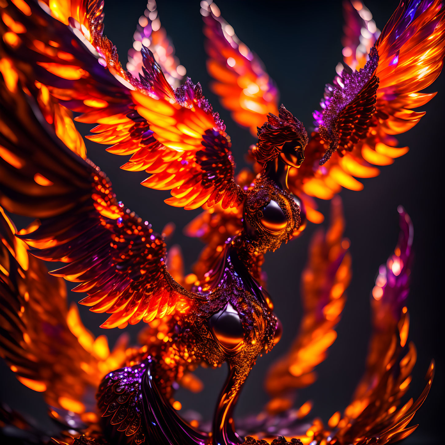 Colorful Phoenix Digital Artwork: Fiery Plumage in Flight